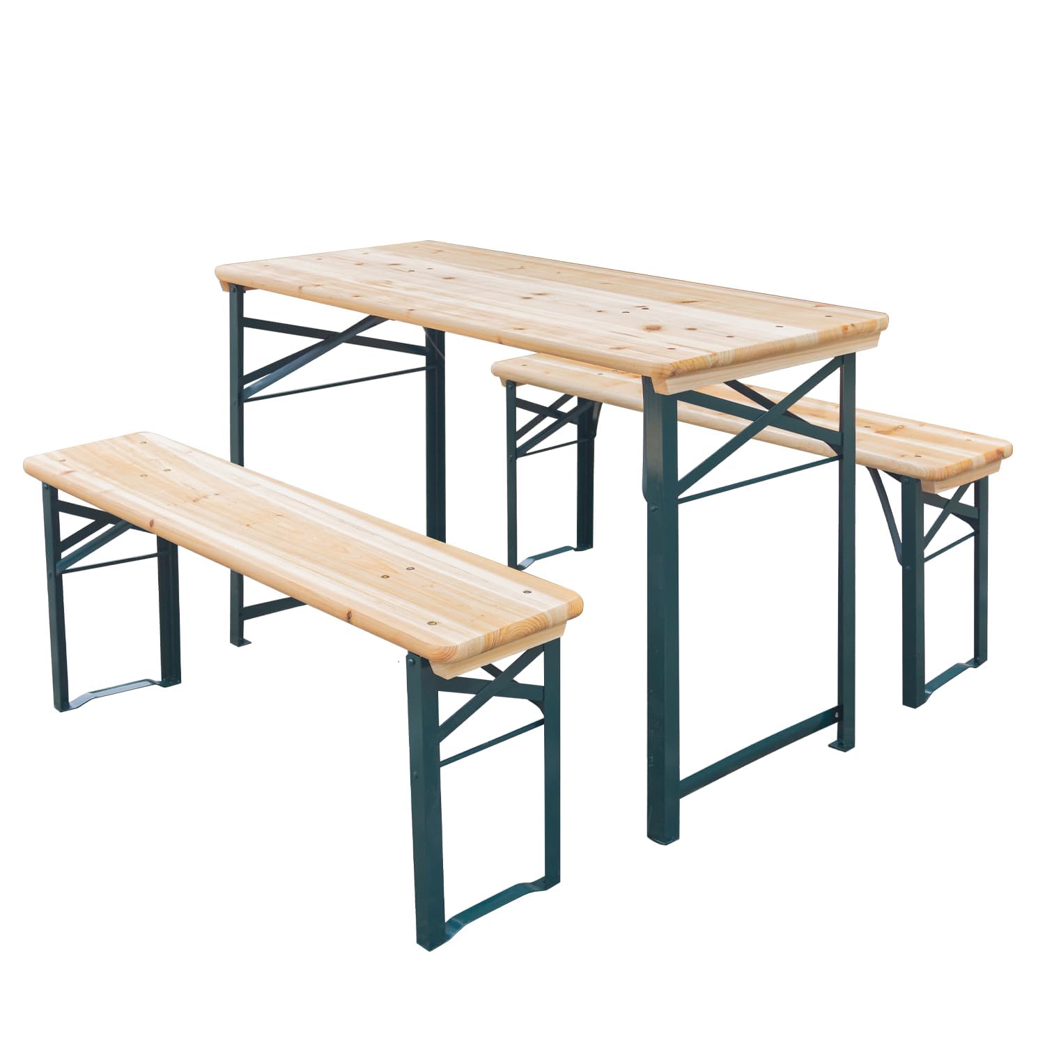MELLCOM Folding Picnic Table Set with 2 Benches, 4Ft Portable Camping Table and Benches with Sturdy Steel Frame for Yard, Lawn and Party