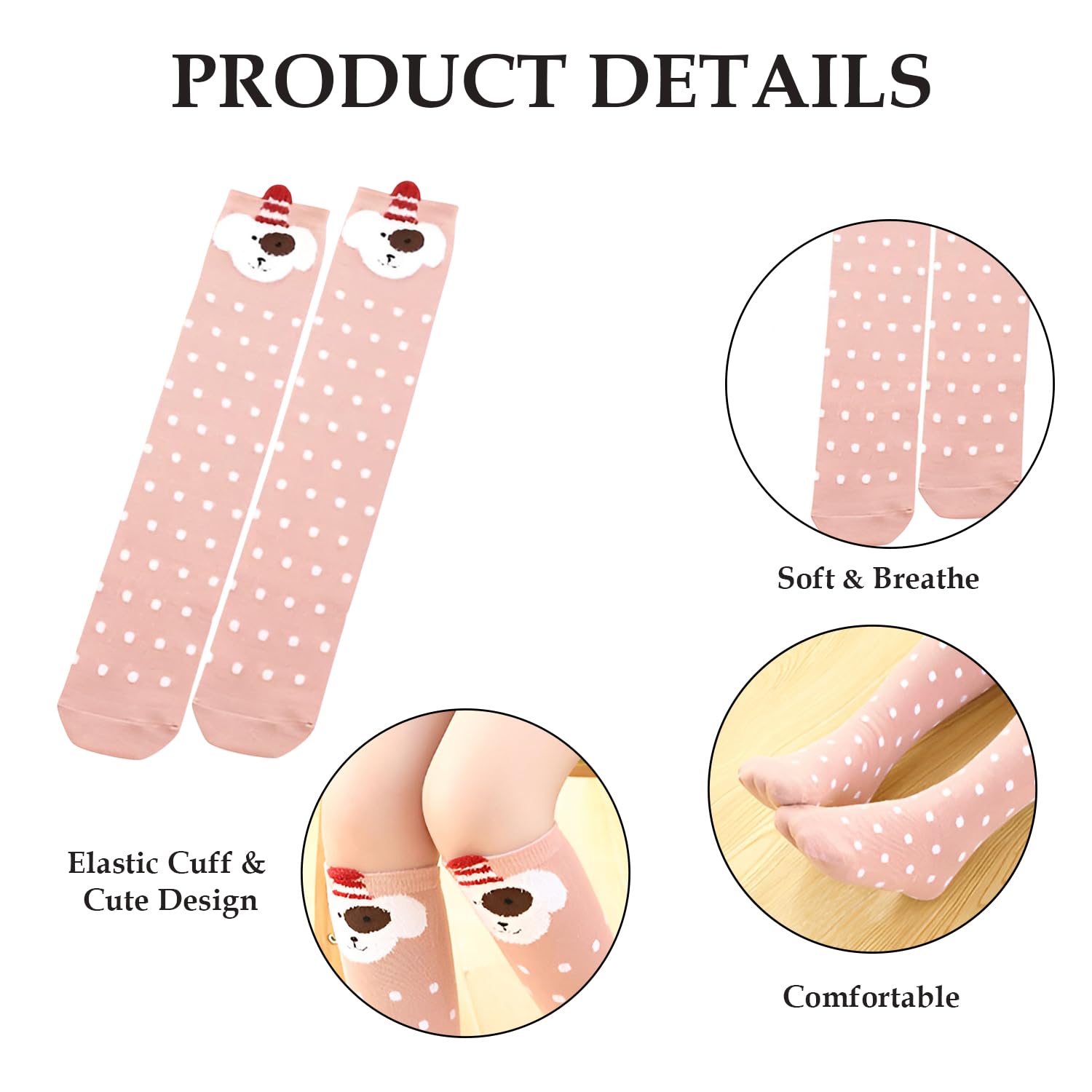 MOMISY 1 Pair of Baby Spring Winter And Autumn Combed Cotton Long Tube Knee-High Socks Suitable Age of 3 to 12 Years (IN, Age, 3 Years, 12 Years, PinkPolkaPuppy) 2