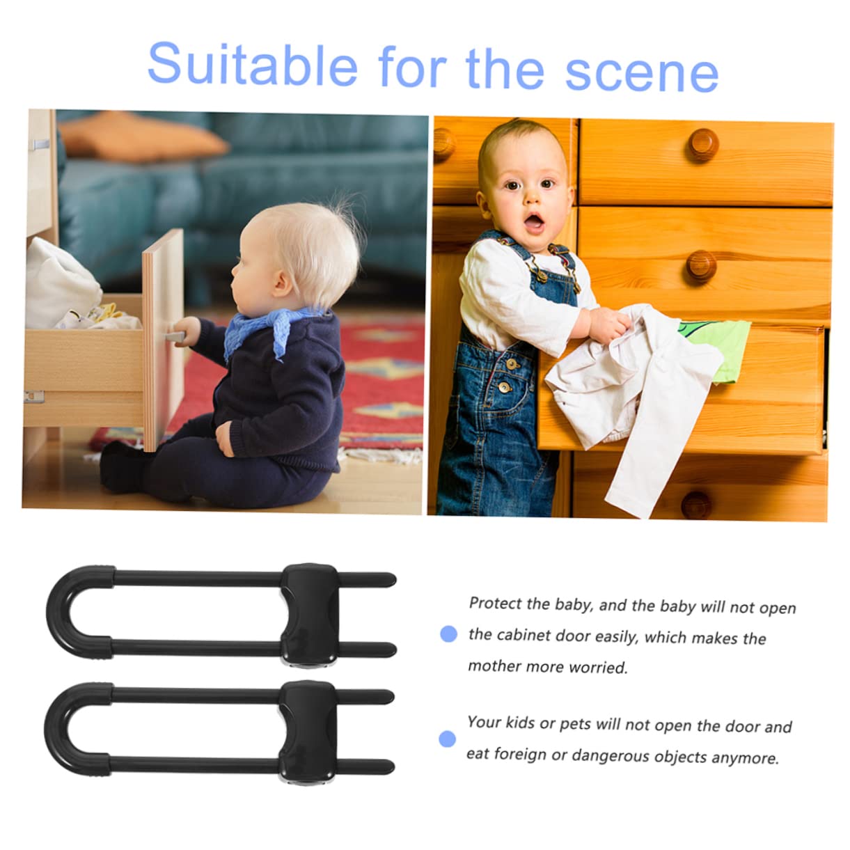 Cerradura Seguridad Bebe en Forma Armario y Cajón, Abs Negro, Fácil Instalación, 12 Piezas, Bloqueador de Ventanas Correderas
