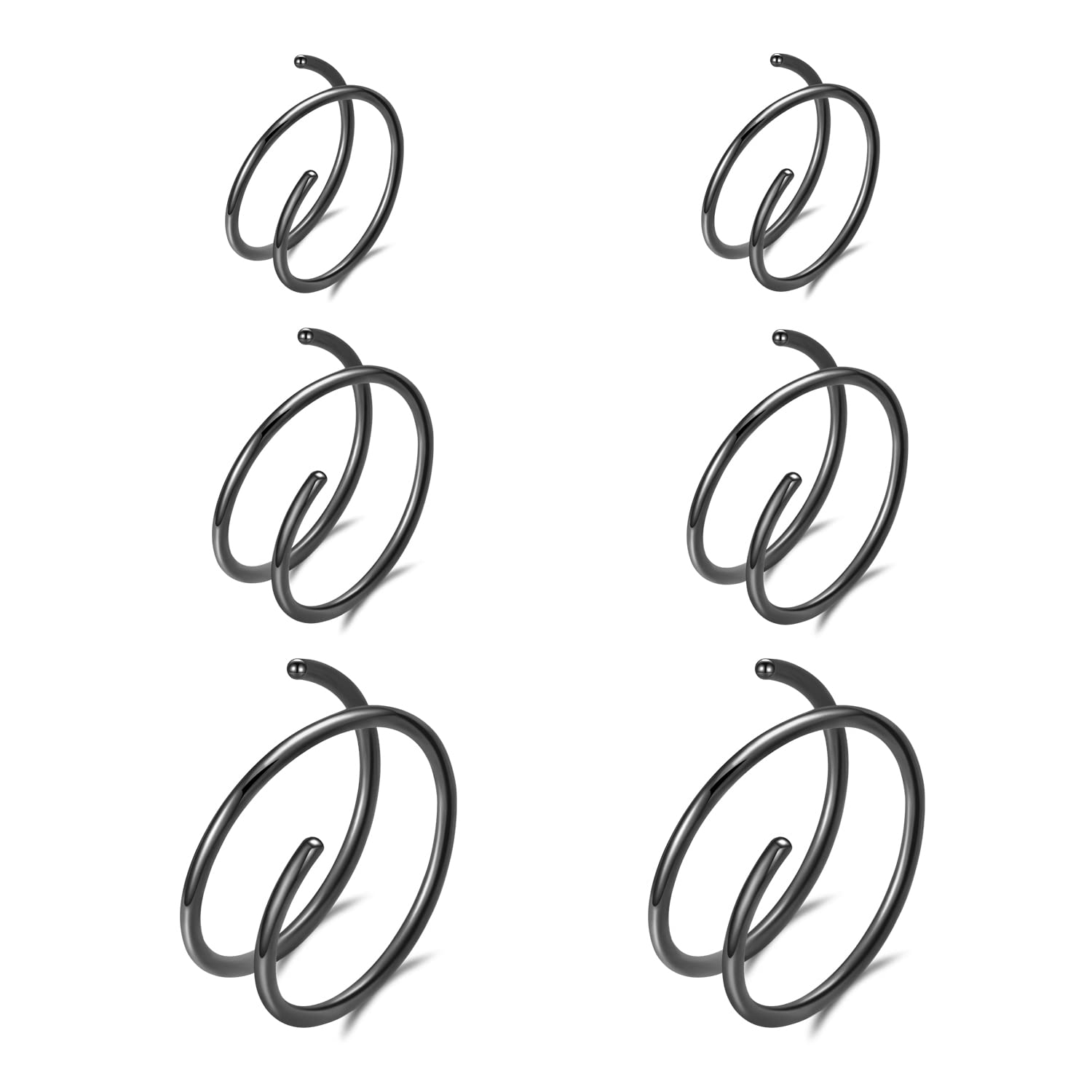 VOJO G23 Titanium Spiral Double Hoop Nose Rings 20G 6/8/10mm Hypoallergenic Thin Piercing Jewelry for Women Men