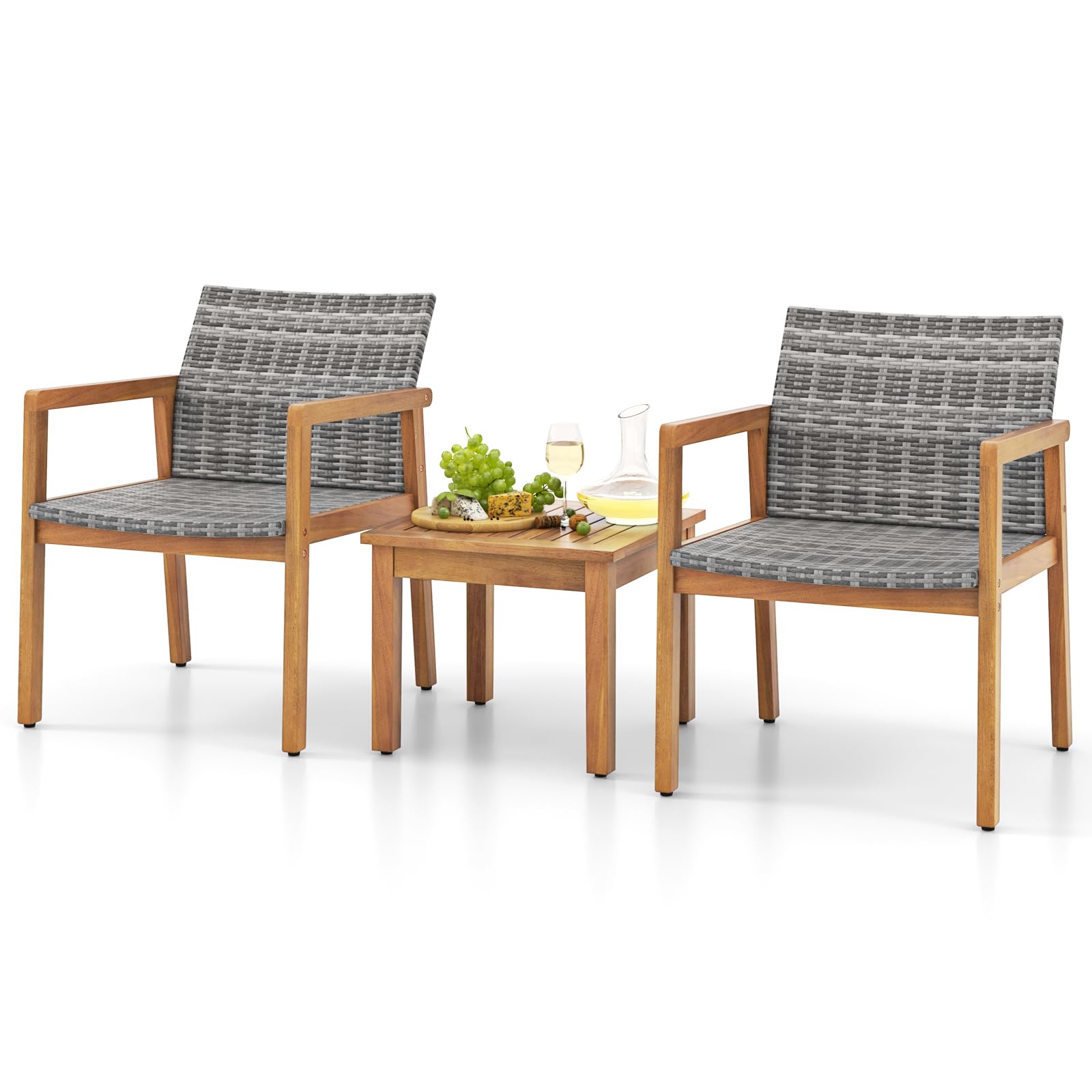 Tangkula 3-Piece Acacia Wood Patio Furniture Set Gray