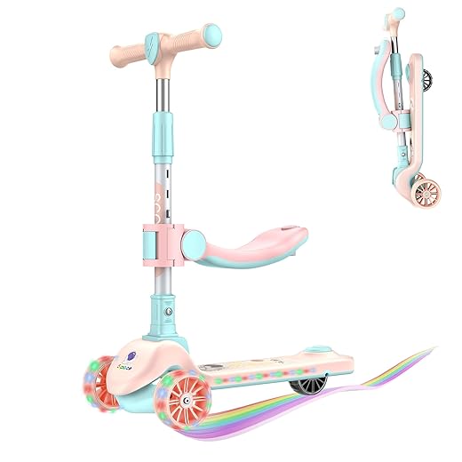 Electric Scooter, 5 MPH Max Speed, 3 Level Adjustable Height, Removable Seat, Folding E Scooter, Rear Foot Brake