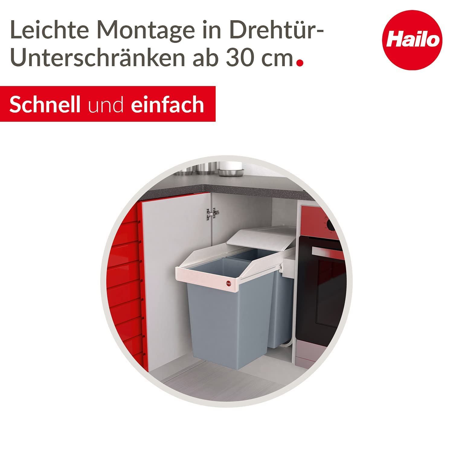 Hailo Multi-Box duo L Einbau-Mülltrennsystem - Doppelmülleimer, 2 x 14 Liter - mit ausziehbaren Inneneimern - 2-fach Abfalltrennsystem für die Küche - cremeweiß | 2 x 14 l, ausfahr- und aufnahmebereit
