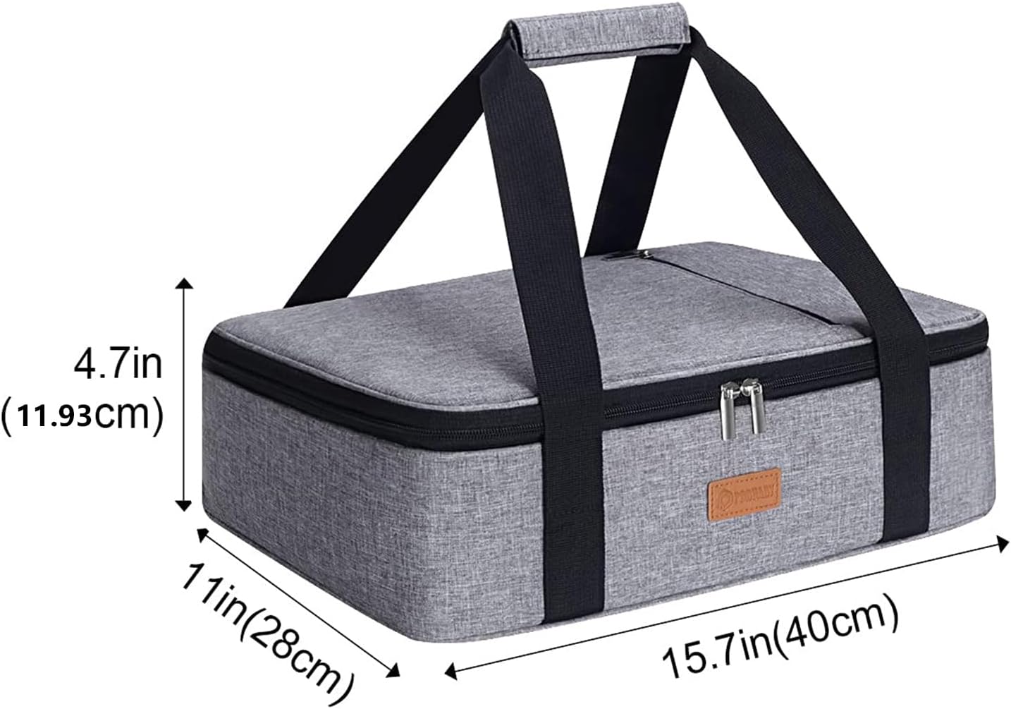 Double Casserole Carrier for Hot or Cold Food, Expandable Insulated Bag, Perfect Lasagna Holder Tote for Potlucks, Picnics, Beaches, Traveling, Fits 11" * 15.7" Baking Dish, Lunch Bag Gray (2PC)