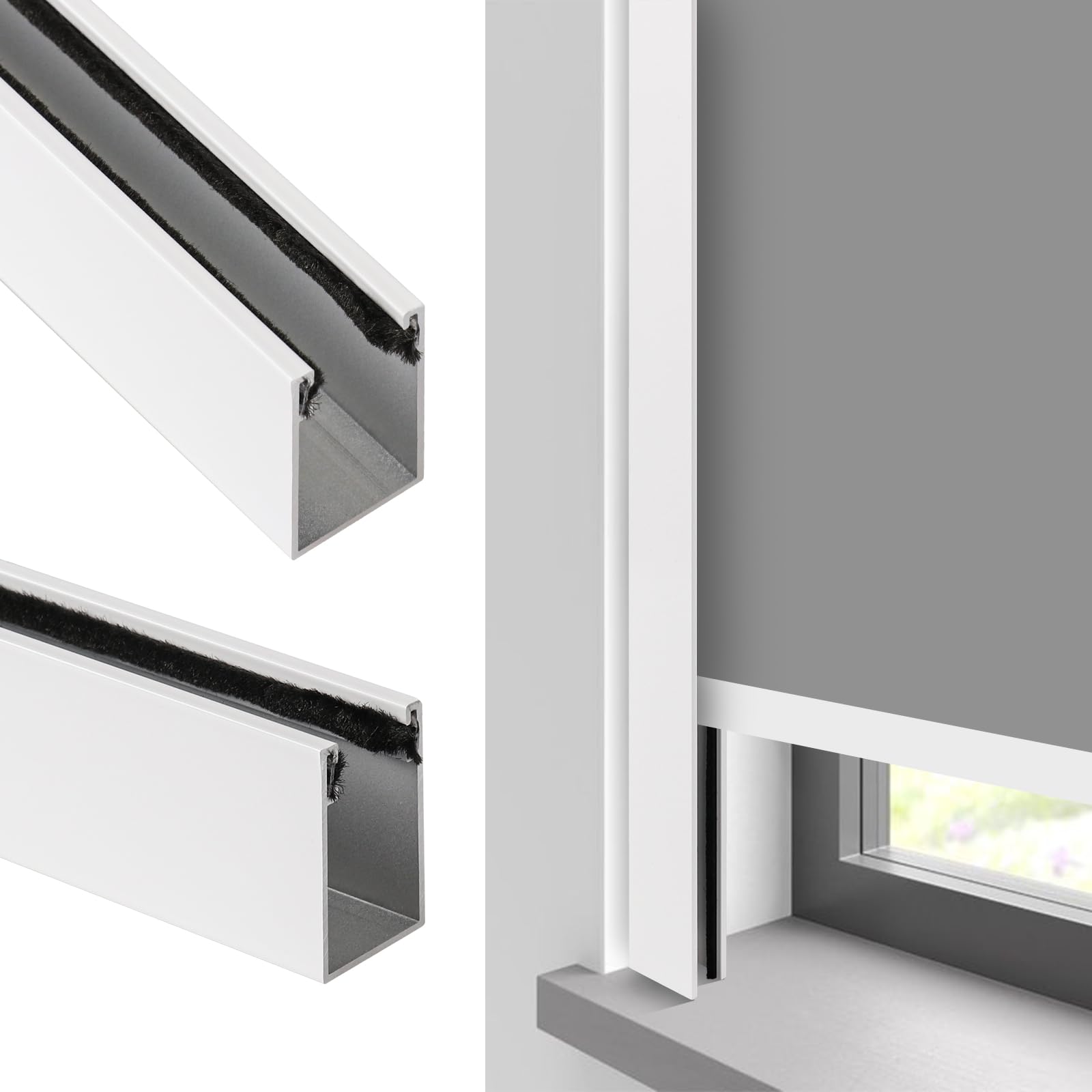 Photo 1 of 100% Blackout U-Channel Aluminum Light Blocking Strip for Window Shades Roller and Blinds Both Sides Tracks for Blackout Shades Easy to Install Great for Bedroom Nursery (White-2pcs, 58.5")