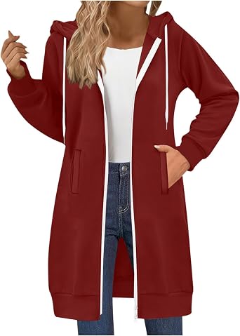 Womens Long Zip Up Hoodies Sweatshirt Winter Fall Tops Long Sleeve Pullover Shirt Fashion Preppy Clothes Streetwear