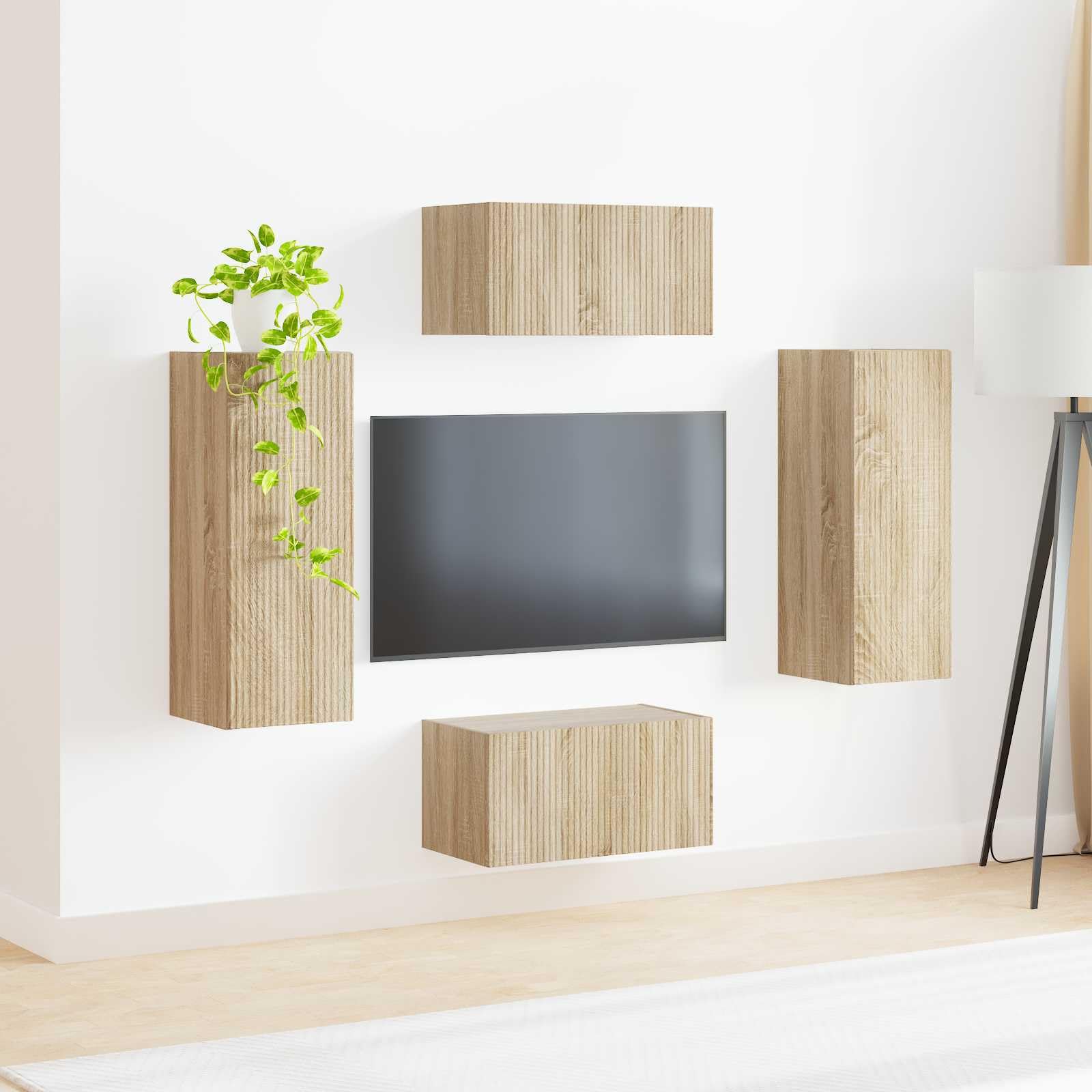 TV-Schrankset Wandmontiert 2-teilig Sonoma-Eiche Holzwerkstoff, Modernes Media-Center für Wohnzimmer, Elegantes Design mit Stauraum