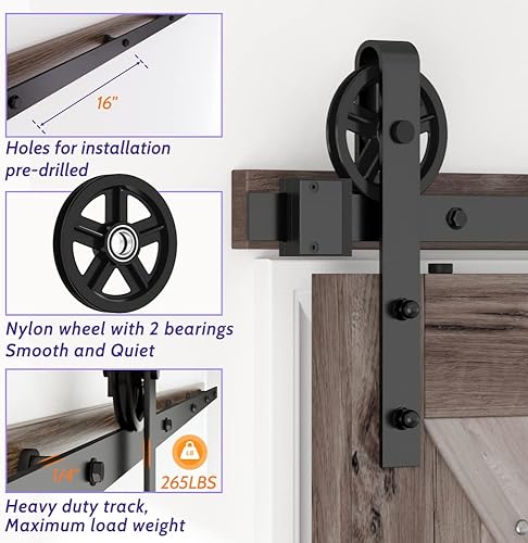 Miniatura 4 de SKYSEN - Kit de rieles de 6.6 pies de largo y artículos para montar una puerta de granero corrediza, color negro (rueda grande)