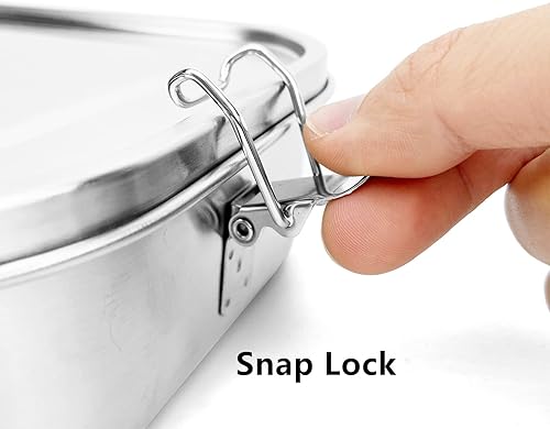 Miniatura 8 de Contenedores de almuerzo de acero inoxidable de 47.3fl oz con tapa, caja bento de metal para adultos, cuchara y tenedor, 1 o 2 compartimentos,