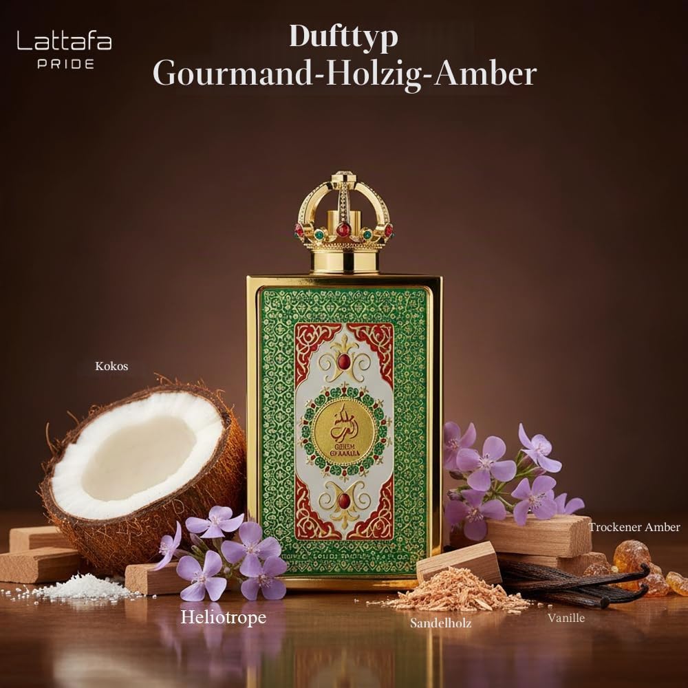 Queen of Arabia Lattafa Pride Eau de Parfum für Damen, 100 ml, Kokosblüte mit Vanille, Sandelholz und Moschus, eleganter und langanhaltender Damenduft