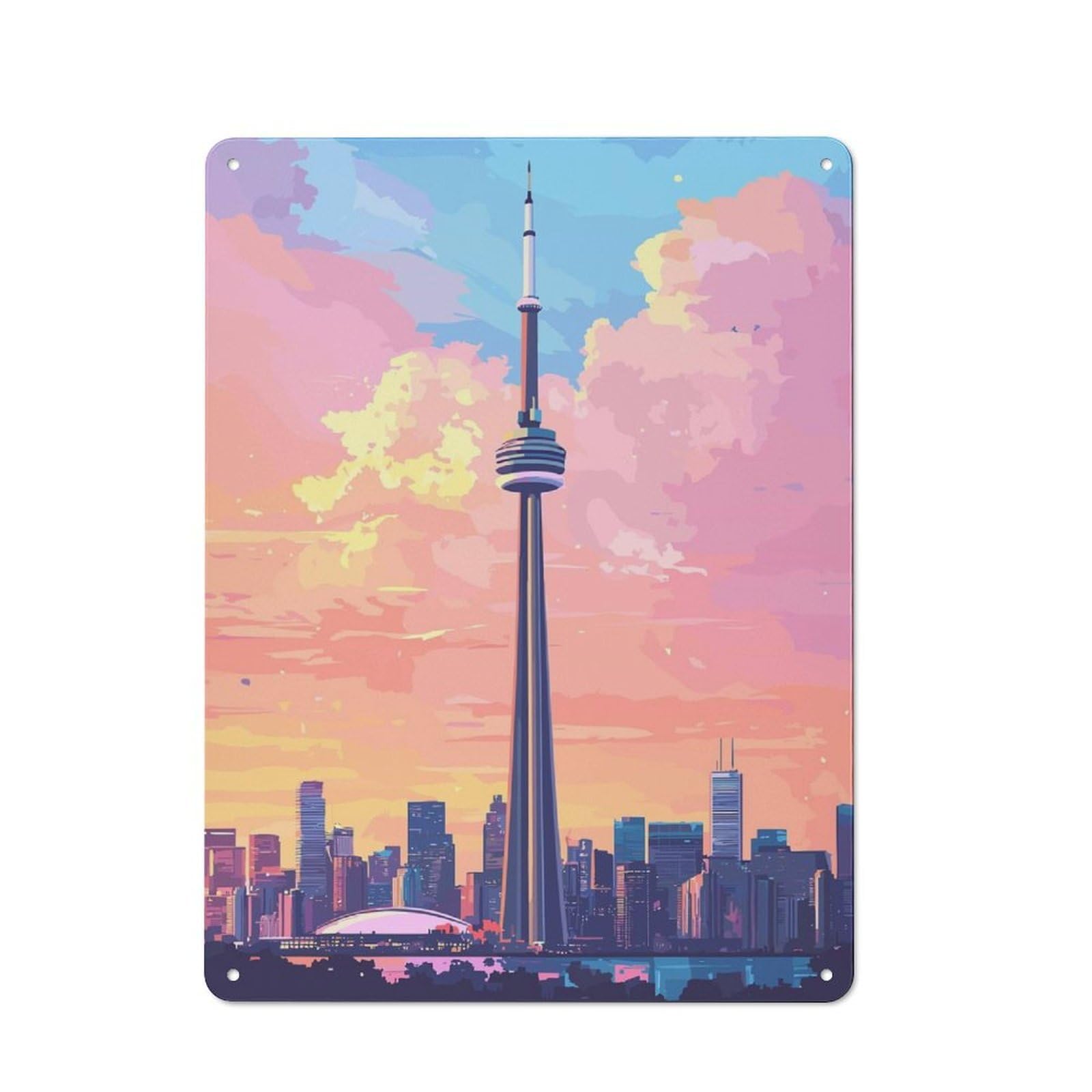Junmoney Style-16 Tin Wall Plaque 40X30cm With Toronto Skyline At Sunset(2) For Hallway Wall, Suited To Hallway Decor Lovers, For Retro Home Interiors