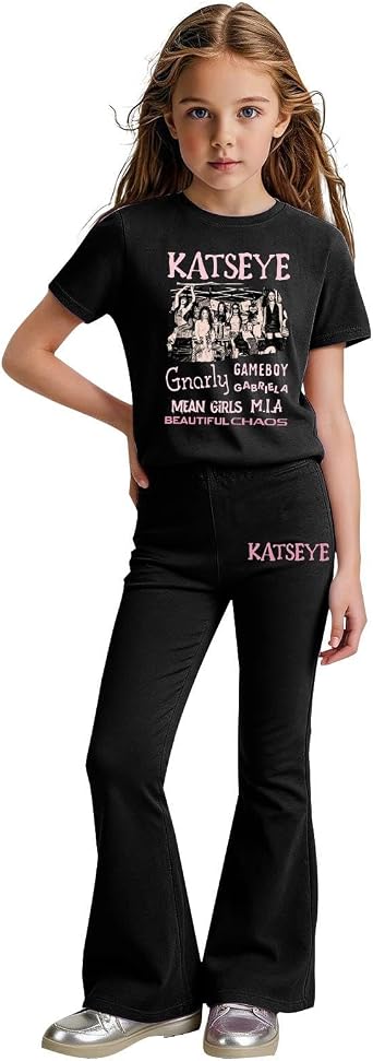 Kids Katseye Merch Graphic Short Sleeve Shirt and Casual Pants Suit Shirts Set