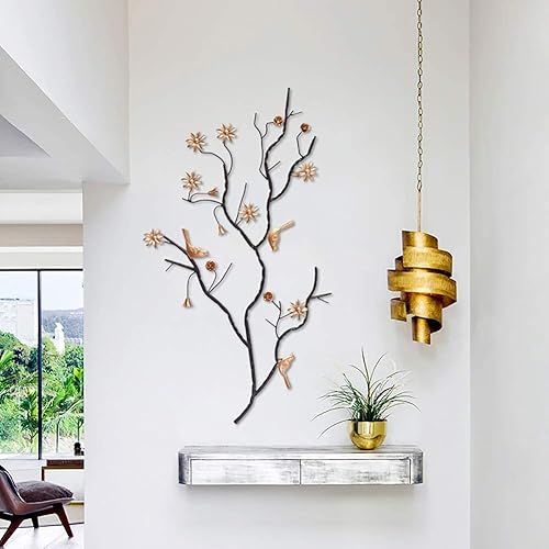 GUENZO Decoración de pared de metal, estilo de árbol de la fortuna, escultura de hojas de metal, obra de arte para el hogar creativo y moderno, sala