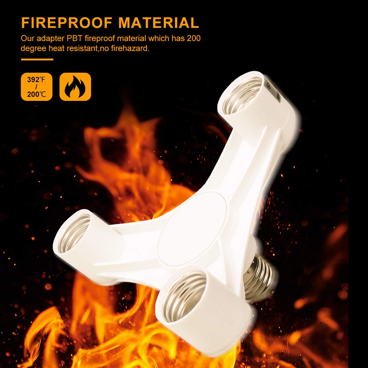 E26 3-Port Light Socket Splitter – Fireproof PBT Adapter, 180W Total, 110V-240V Multi-Bulb Adapter