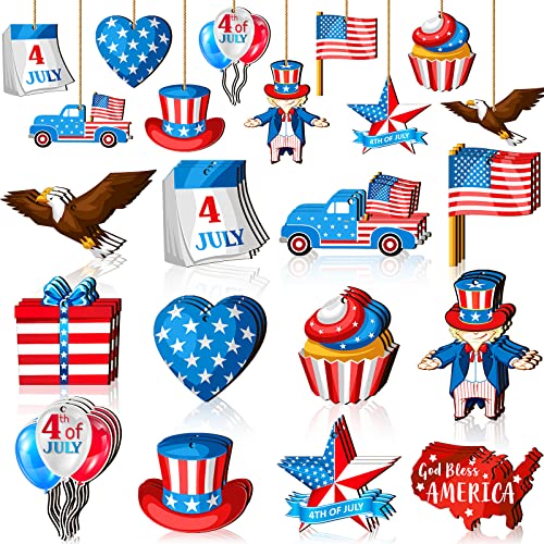 36 piezas de gnomo de madera patriótica del 4 de julio, adornos de madera con cuerdas, bandera de Estados Unidos, decoración patriótica para fiesta del día de la independencia (fresco)