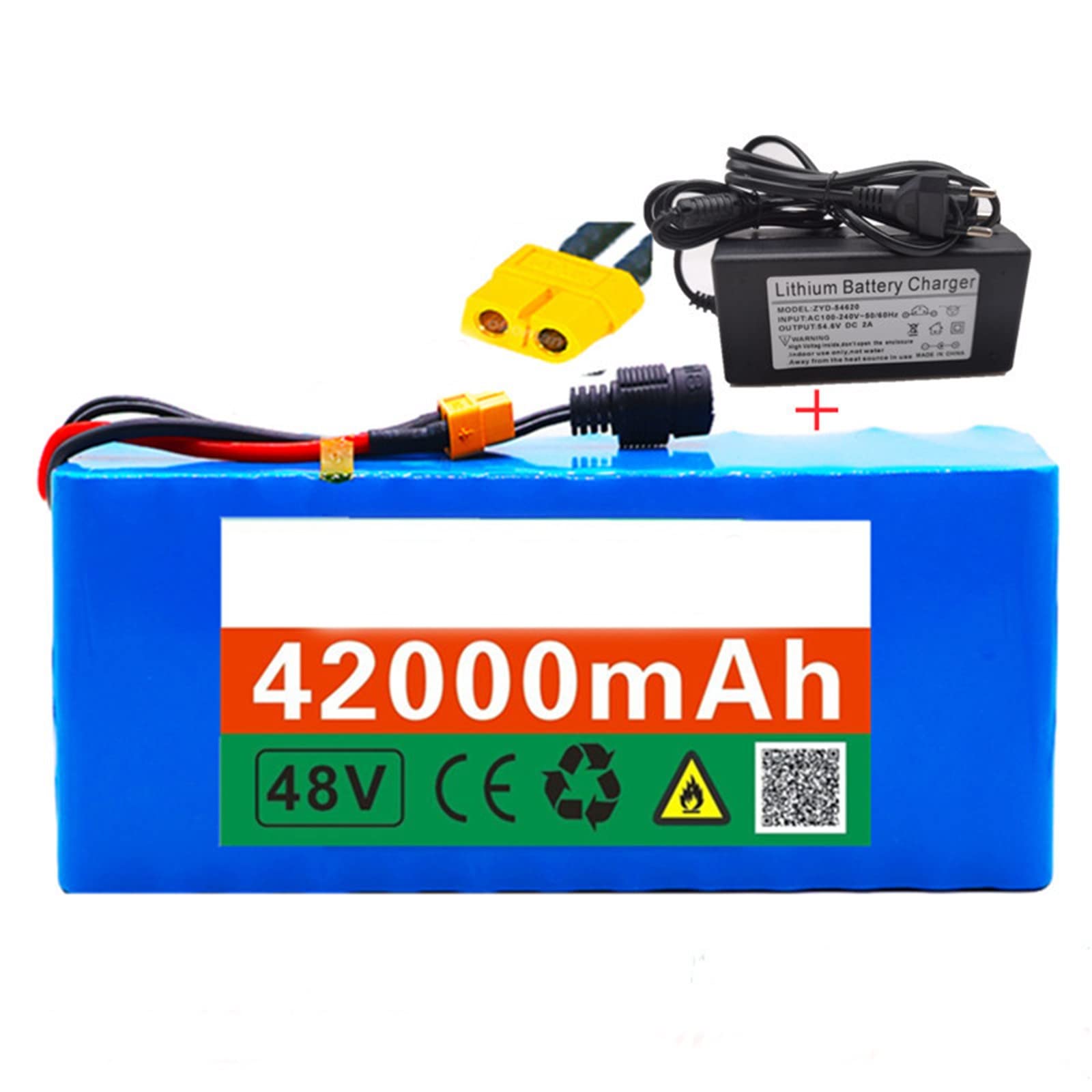 Batería de Bicicleta eléctrica, con Cargador, batería de Scooter eléctrico, batería de Iones de Litio 48v 42ah 13s3p XT60 Plug