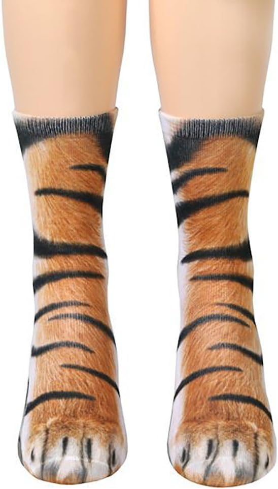 Espoy 3D Print Animal Paw Crew Socks Unisex Novelty Socks Digital Simulated Knee High Socks Gift for Women Men Tiger