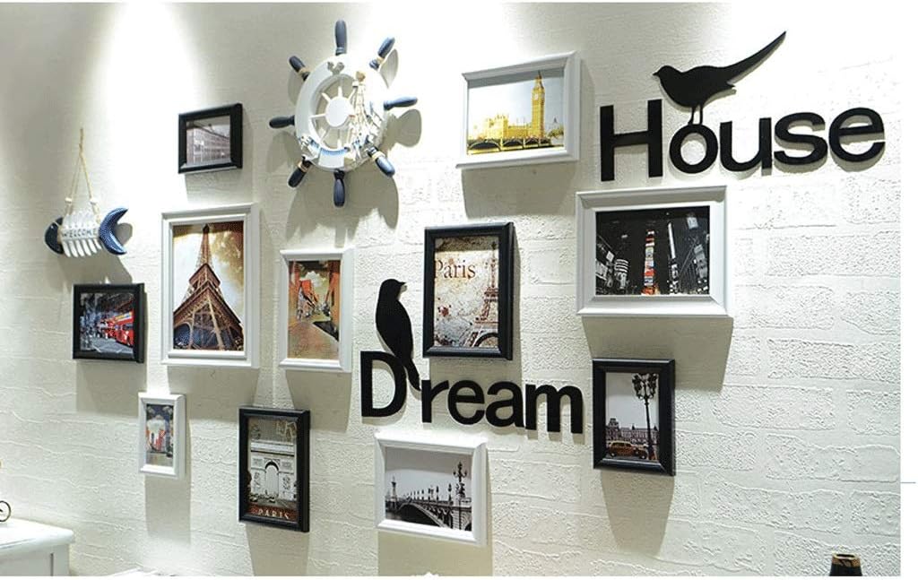 WEHISFD Photo Wall Solid Wood Decoration Frame Hanging Boy Child Room Bedroom Restaurant Combination(E)