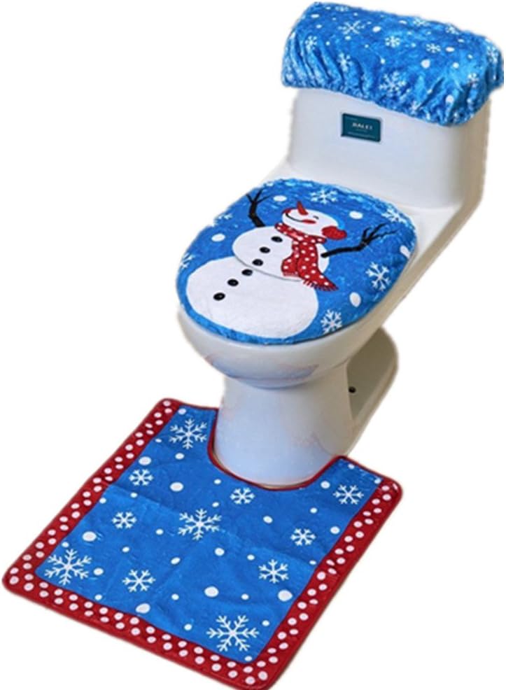 3Pcs/set Christmas Decorations Happy Santa Toilet Seat Cover and Rug Bathroom Set Christmas Toilet Seat Cushion Toilet Kit