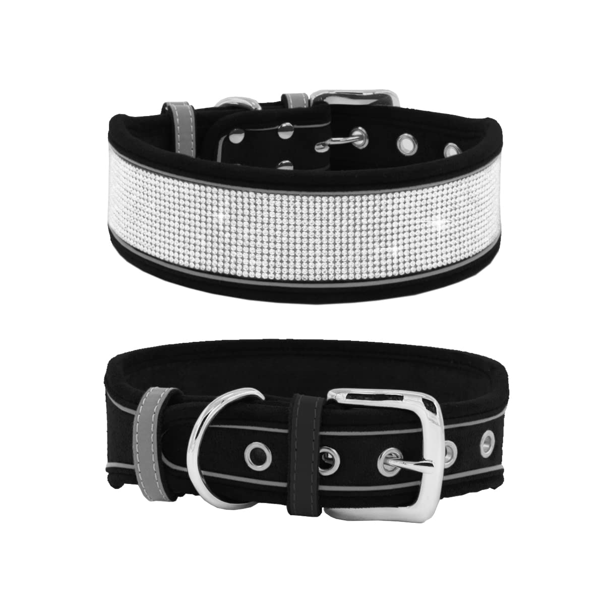 IDOLPET Bling Rhinestone Dog Collar Soft Comfortable Stylish Dog Collar with Bright Reflective Stripe Premium Adjustable Diamond Crystal Pet Collar