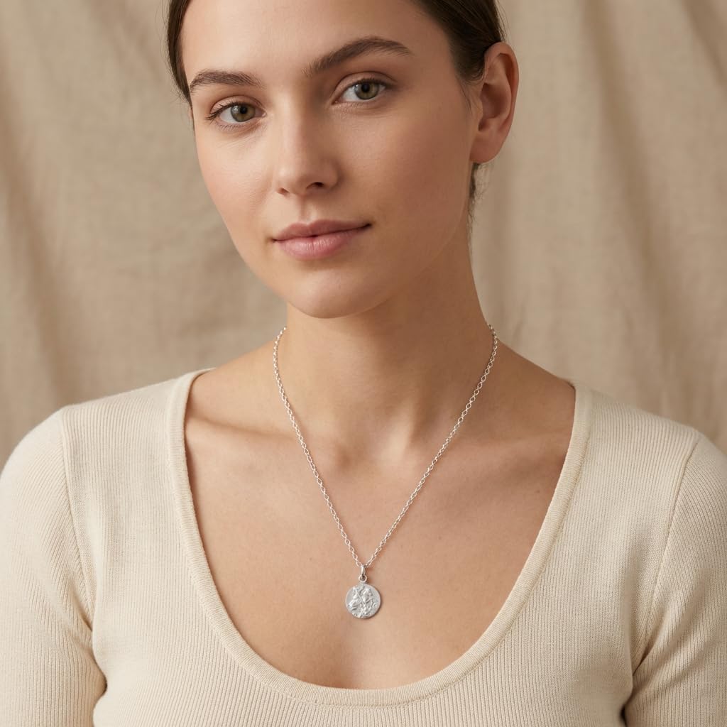 Alexander Castle Solide 925 Sterlingsilber Heiliger Georg und der Drache Reversibel Anhänger Halskette für Herren Damen Jungen Mädchen - mit 18" Silber Kette und Schmuck Geschenkbox