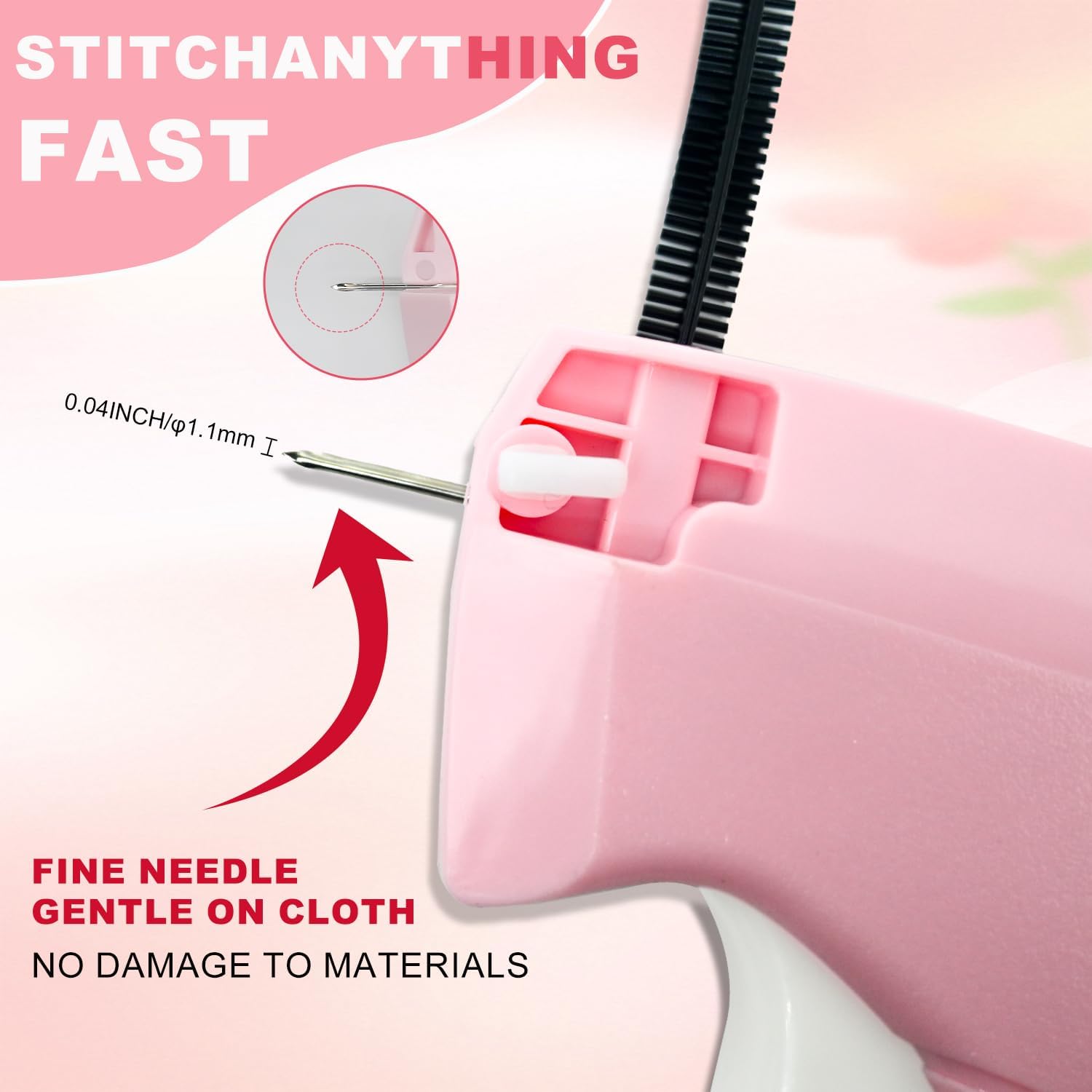 Stitch Gun for Clothes, Handheld Stitch Gun Quick Clothing Fixer, Sewing Kit Includes 6 Needle, 2000 White + 2000 Black Fasteners, Pink, Garment Repair Tool - Image 3