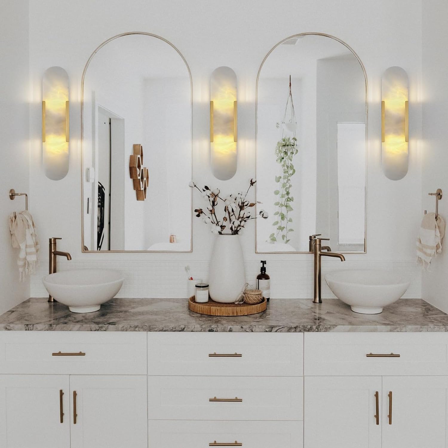 Marmor Wandleuchte Innen Gold Wandlampe 50CM,Spiegelleuchte Bad Messing Moderne Dekorationen Beleuchtung für Schlafzimmer, Wohnzimmer, Flur