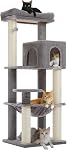 PEQULTI Cat Tree for Large Cats with Metal Frame Big Hammock, Cat Tower for Indoor Cats with 2 Door Condo House, [56.3"=143cm] Multi-Level Cat Shelves with Scratching Posts and Top Perch, Beige