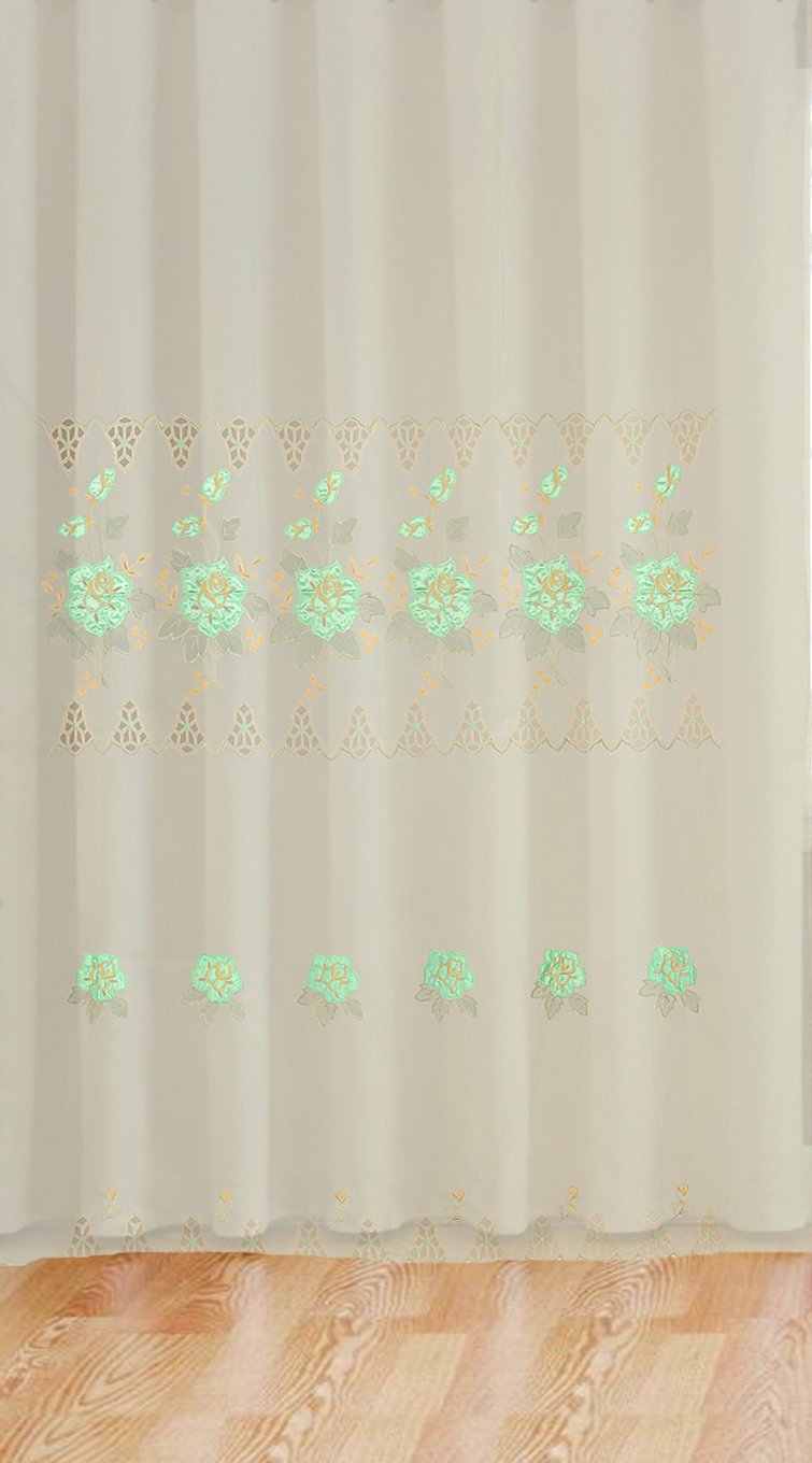 MILLTEX Green Room Decor Embroidery Sheer Transparent Valance Bedroom Living Room Window Curtain Treatment Drapes Panel Fabric 60x90+18" by Piece