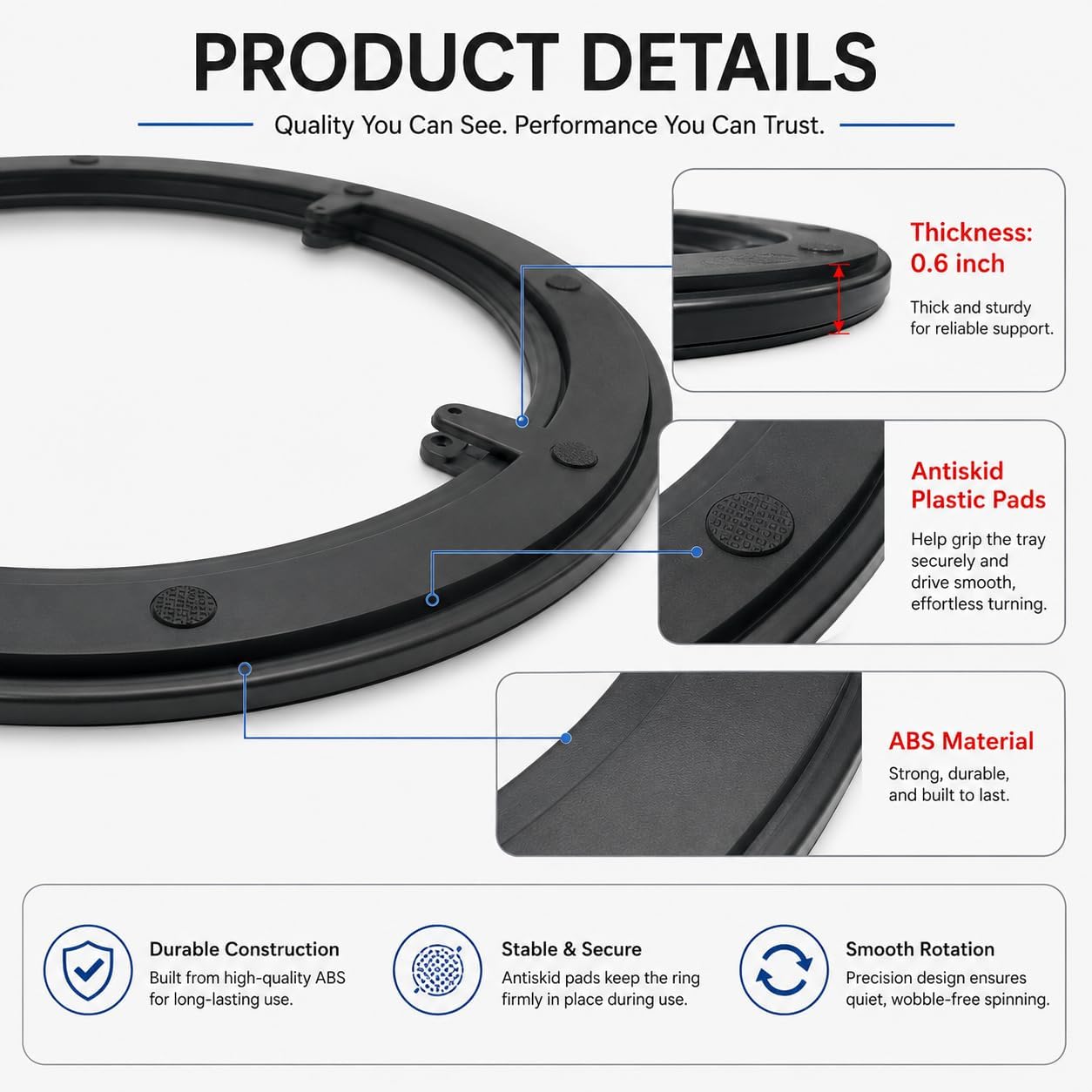 Heavy Duty Lazy Susan Hardware,10 Inch Plastic Rotating Turntable Bearing Swivel with Steel Ball Bearings, Round Table Swivel Ring, ABS+PC Material,66 Lbs Capacity,Easy Installed