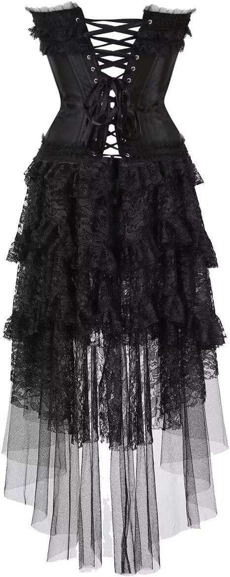 Jutrisujo Corset Dress with Long Skirt Lace 2 PCS Women Plus Size Vintage Costume Renissance