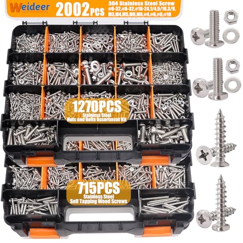 weideer 2002PCS Hardware Assortment Kit, 304 Stainless Steel Metric & SAE Screw Assortment...