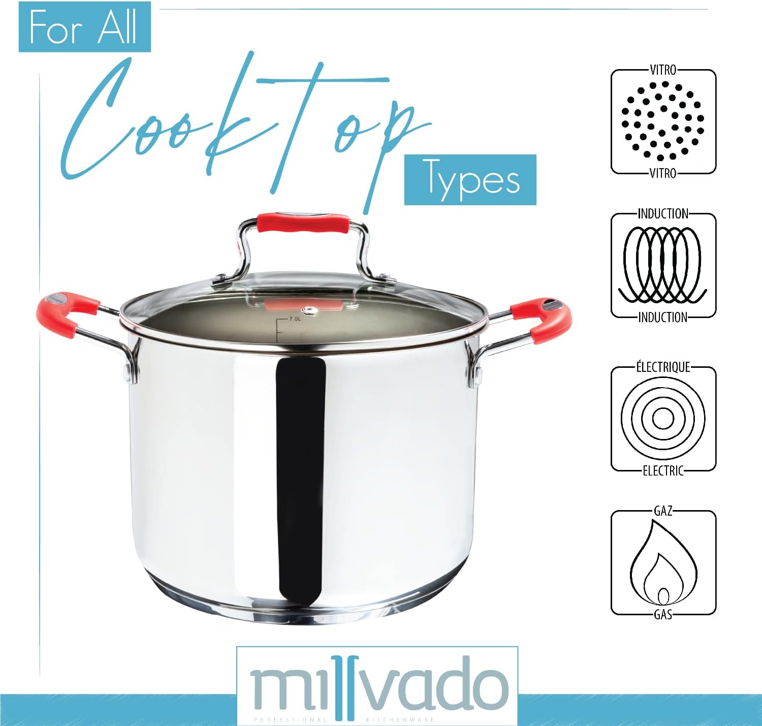 Stock Pot, Large Stainless Steel 20 Quart StockPot, Large Cooking Pot, Clear Glass Lid and Measurement Markings, Steam Hole, Induction, Gas, Electric Compatible Big Boiling Pot