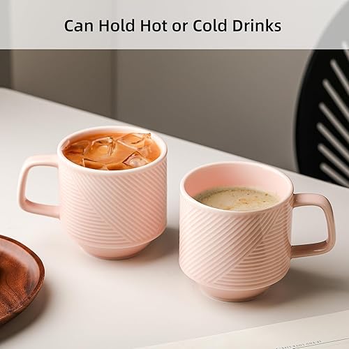 Miniatura 4 de Juego de tazas de café apilables tazas apilables de cerámica de 13 onzas para té con leche capuchino, taza apta para microondas para el hogar y la
