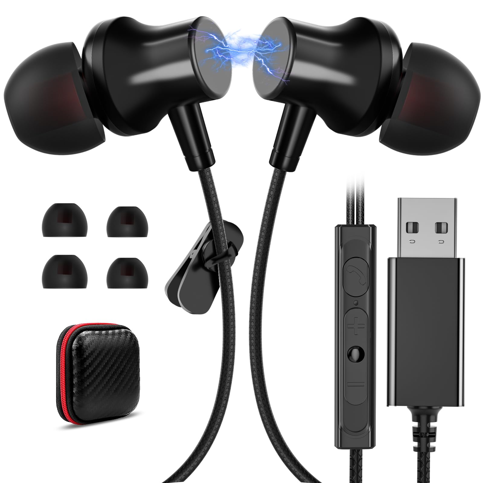 ASKUBSKU イヤホン USB 有線 片耳/両耳マイク付き ステレオ 2.5m 手元コントローラー PC用 ヘッドセット ミュート機能付き 音量調可LINE/Zoom/Skype/Web会議/在宅勤務/リモートワーク/オンラインゲーム windows mac Chrome PS4 PS5 プロ ビジネス PC用ヘッドフォン 明瞭な通話 超軽量 超快適 カナル USB接続 パソコンイヤホン 黒