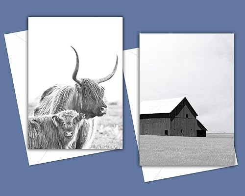 Miniatura 4 de Modern Farmhouse Greeting Cards - Set of 10 All Occasion 5x7 Note Cards with Envelopes. Blank Inside. Assorted Black & White Photos including