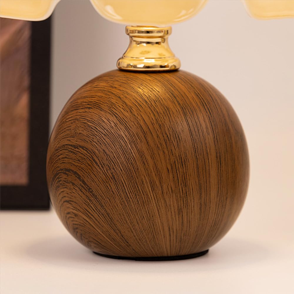 XINYASEE Vintage-Tischlampe mit Holzfuß und floralem Glasschirm, Retro-Nachttischlampe für Schlafzimmer, Wohnzimmer, Büro, Mid-Century-Modern-Dekor (A)