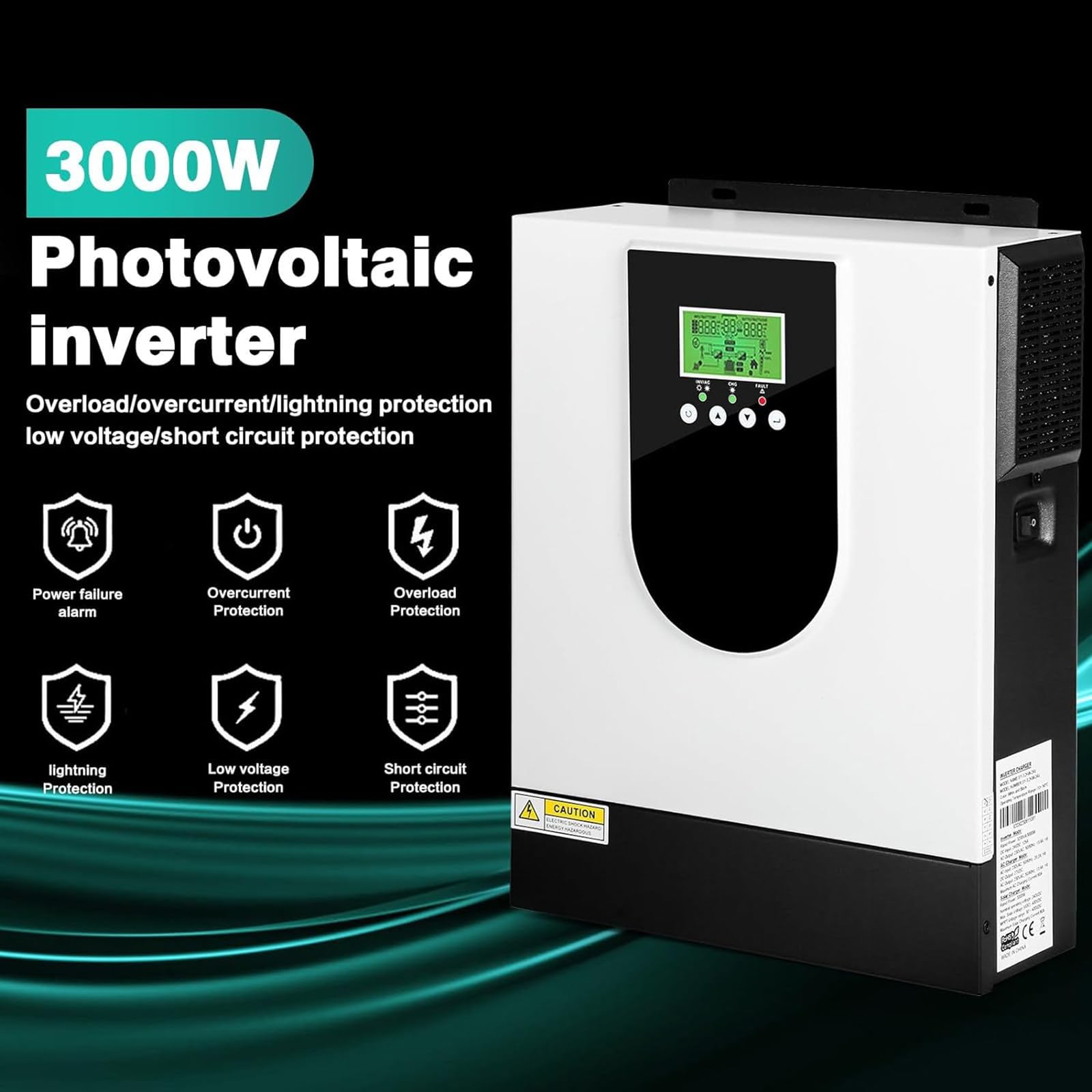 Inversor híbrido de 3000 W, inversor solar de onda sinusoidal pura con batería de 24 V y controlador solar MPPT de 80 A para sistema de almacenamiento de energía doméstico fuera de la red