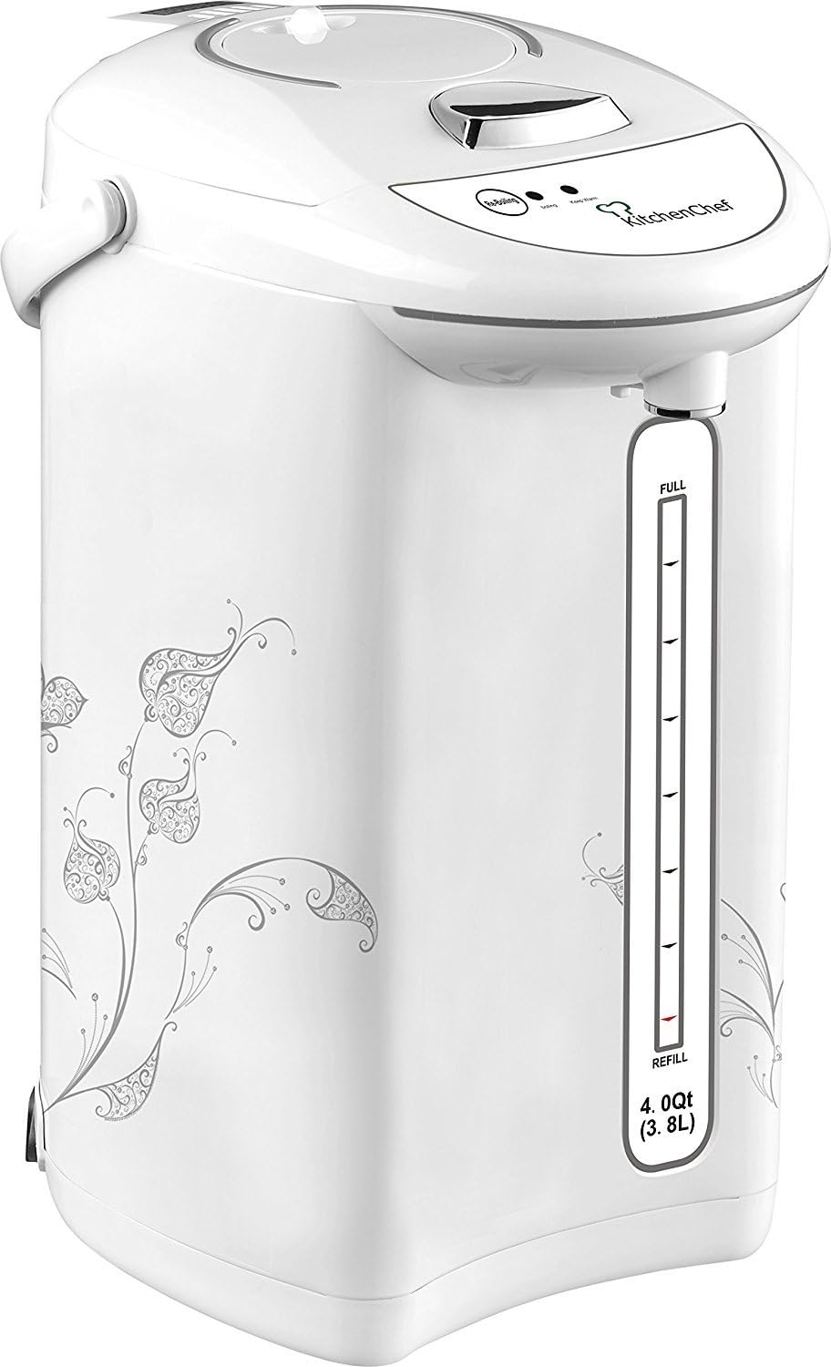 Kitchen Chef 4QT (3.8L) White Electric Kettle-Hot Water Pot with Manual Pump and Reboil Switch and Stainless Steel Interior