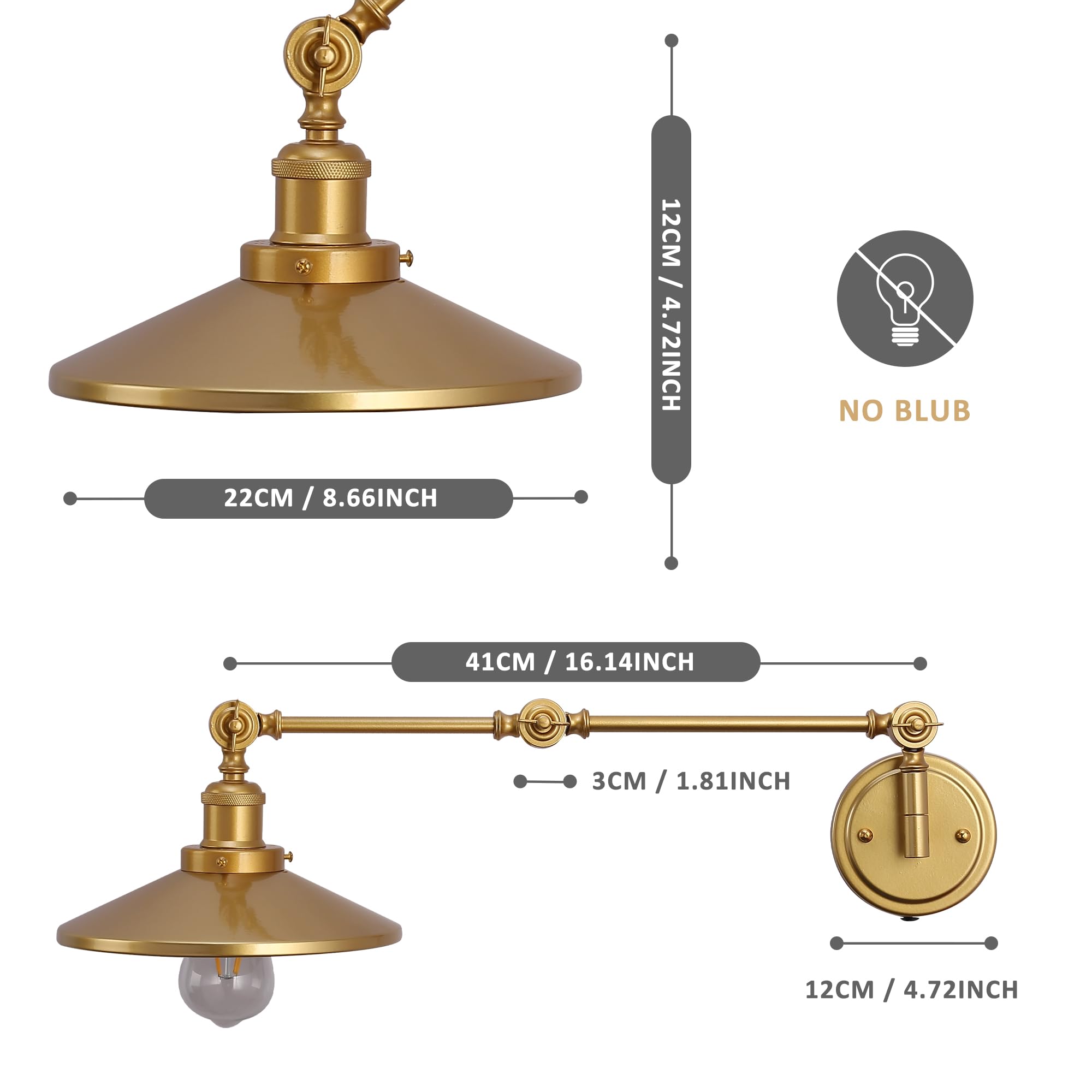 SUNLLOK Vintage Black Swivel Arm Wall Light, Contemporary Extended Plug-In LED Pendant Lamp, Wall Spotlight, Modern Inner E27 Base Wall Lights - View #10