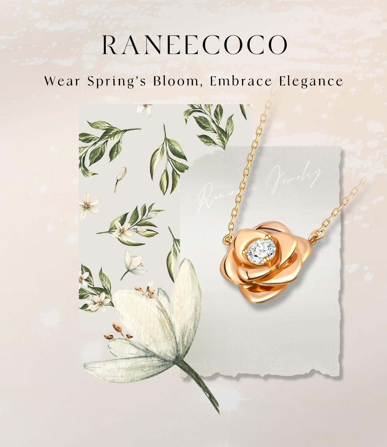 Raneecoco Rose Flower Necklace Gold Plated Sterling Silver Pendant Jewelry for Women, Hypoallergenic & Nickel Free - Image 7