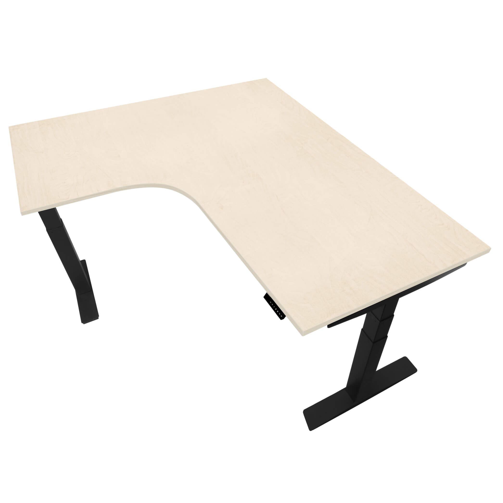 Weber Büro TELDRA biurko kątowe 1800 x 1600 mm, elektryczna, z regulacją wysokości, klon, kolor stelaża: czarny, orientacja kąta: prawy