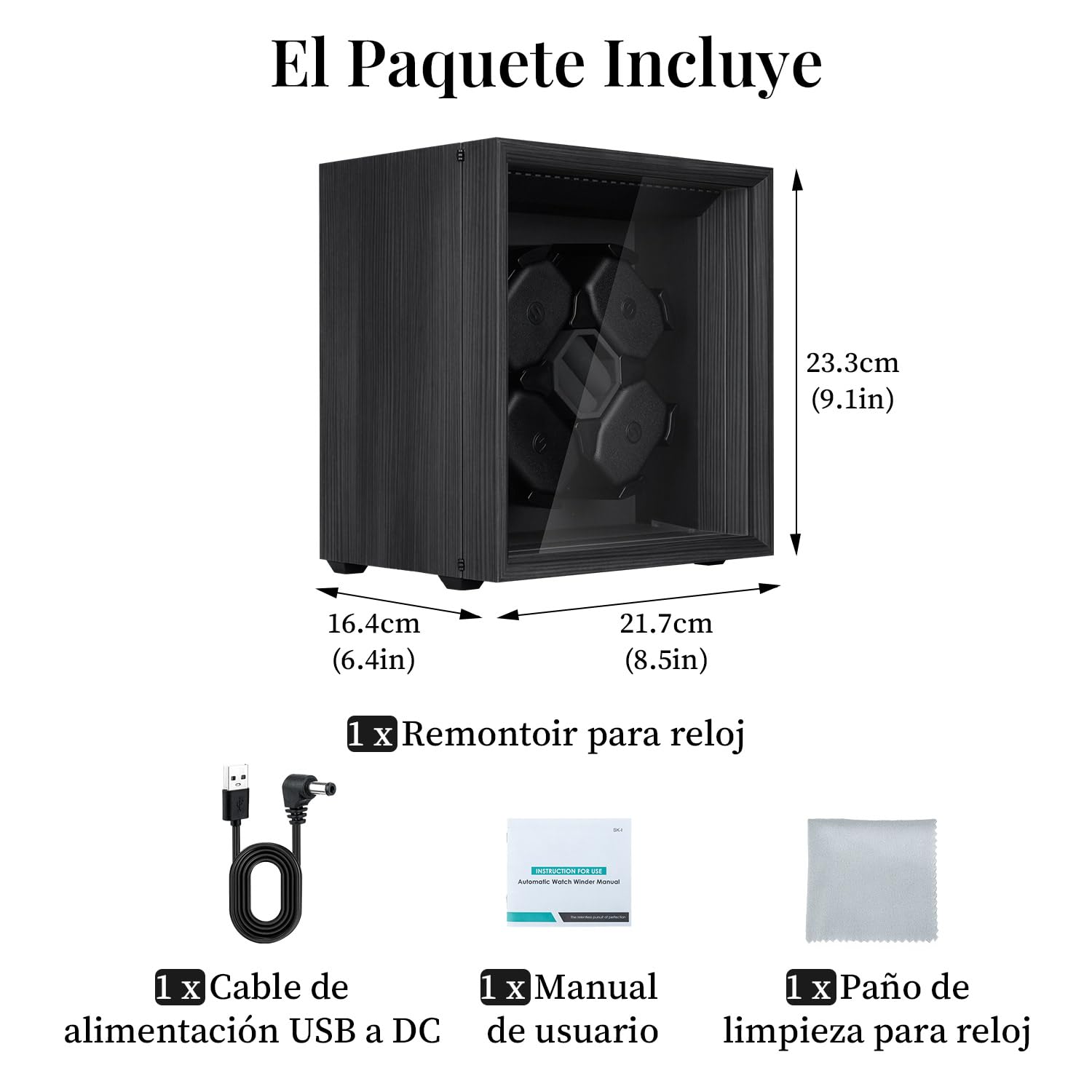 Mcbazel Enrollador Automático de Relojes para 4 Relojes, Función Automática Silenciosa, Motor Silencioso, Solución Profesional para el Cuidado de Relojes – Diseño en ébano Negro