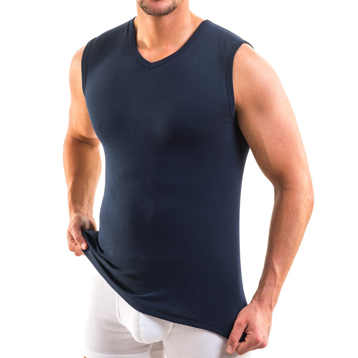 HERMO 3050 Lot de 3 Business Shirt Homme avec col V, Maillot de Corps en 100% Coton Biologique (Tank Top)