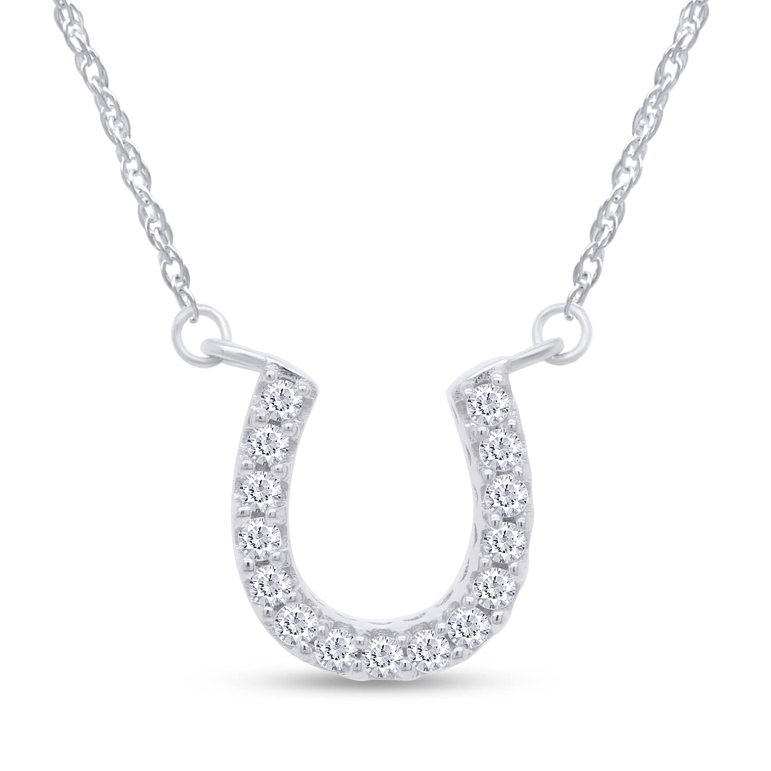 AFFY Horseshoe Pendant Necklace for Women Round Cubic Zirconia, Moissanite, Lab Grown or Natural Diamond Necklace in 14K Gold Plated 925 Sterling Silver with 18 Inch Rope Chain Jewelry Gift for Her Cubic Zirconia White Gold
