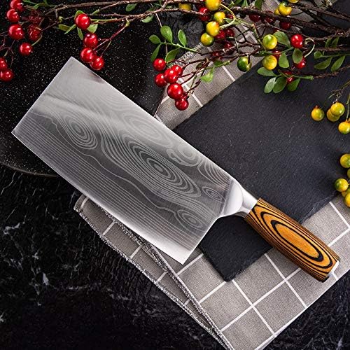 Meat Cleaver Knife, Master Chef Kitchen Knife 4Cr14 Stainless Steel Chopping Cleaver Cutter 57HRC Sharp Blade Pakka Wood Handle Damascus pattern