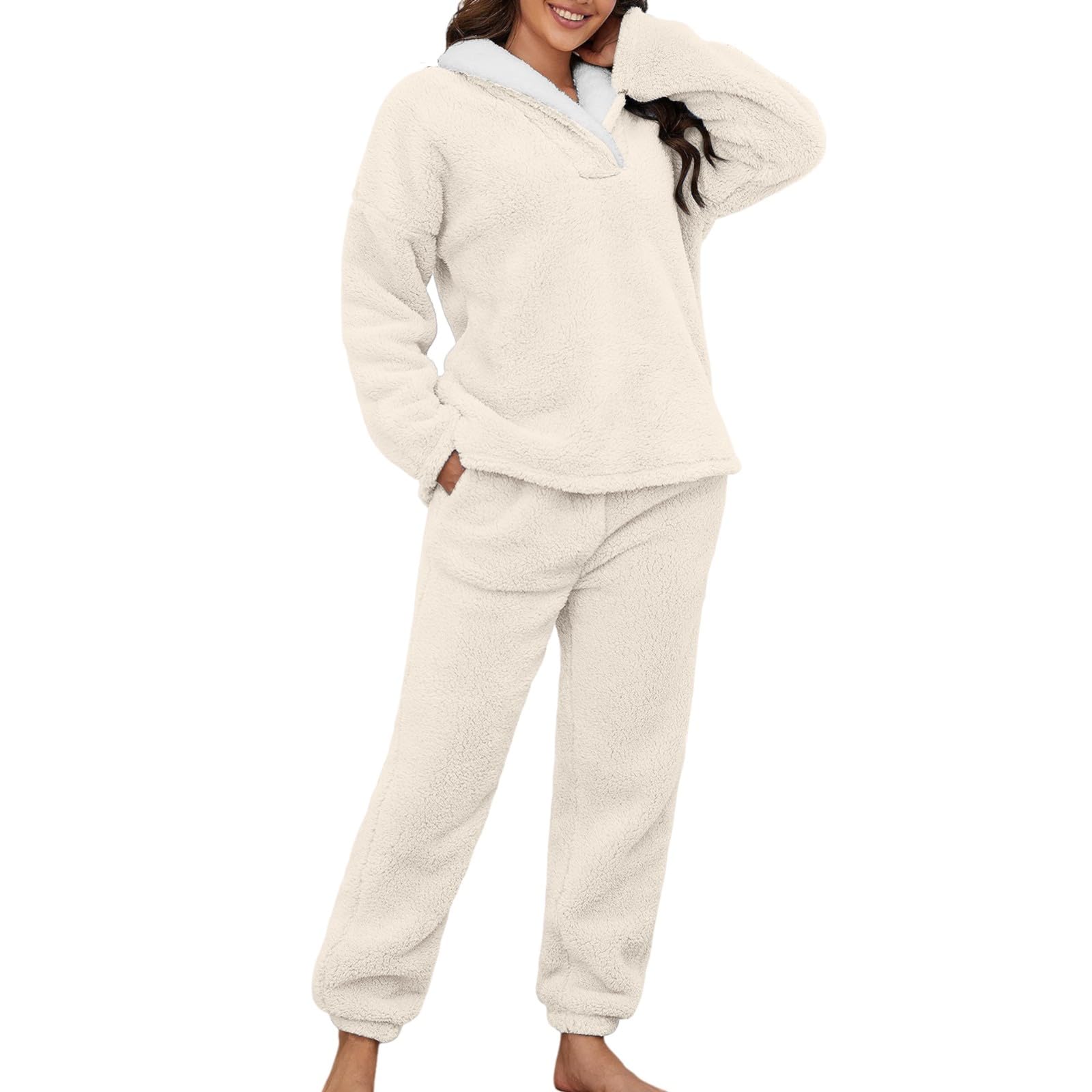 Genérico Pijama Invierno Mujer - Conjuntos de de Polar Mullido para Mujer con Solapa y suéter cálido