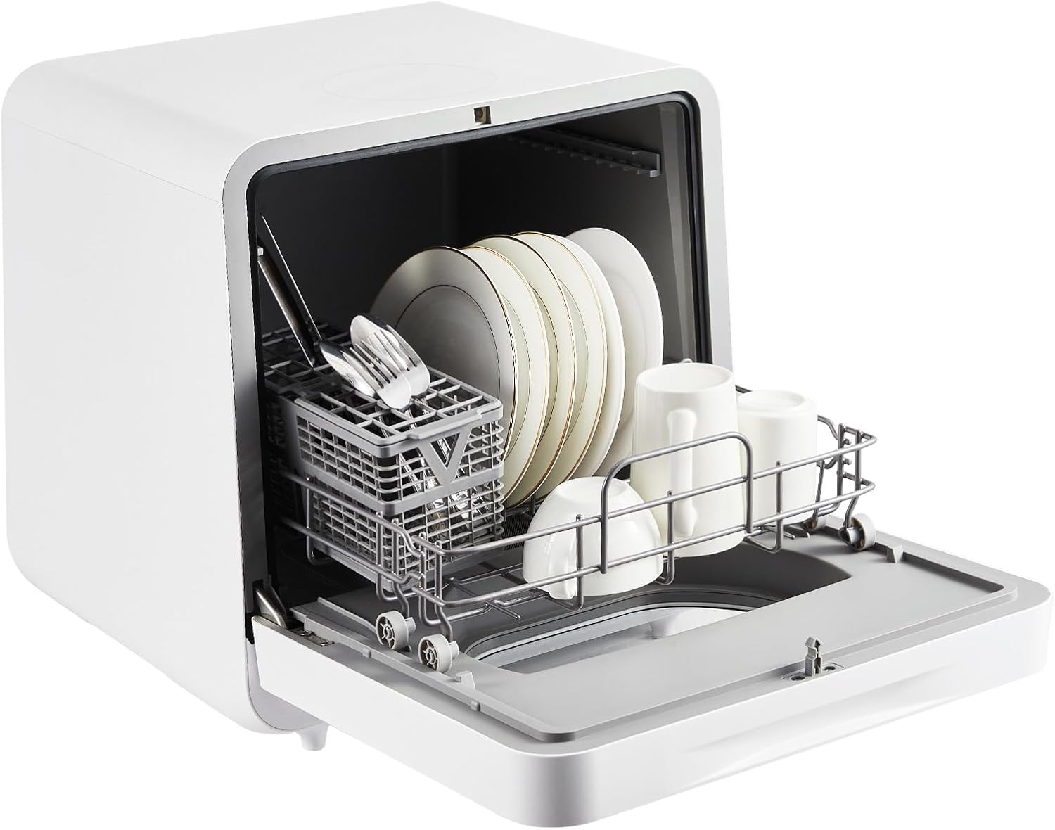 Portable Countertop Dishwasher with 5L Water Tank, 6 Wash Cycles, High-Temperature 162°F Cleaning, Air and Hot Air Dry, Dual Water Inlet Options, Touch Controls, Compact Design for Apartments and RVs