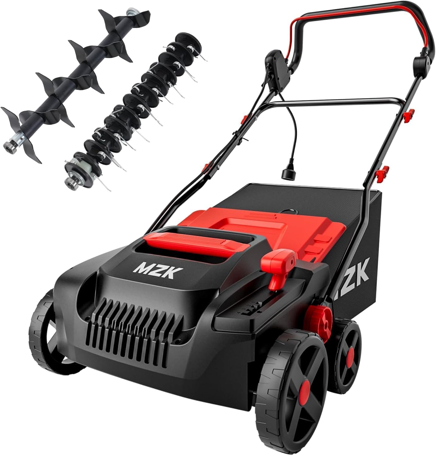 MZK 2-in-1 Elektro-Vertikutierer & Rasenlüfter, 38 cm, 3700 U/min | 5-stufige Höhenverstellung und 45L Fangkorb – ideal für einen gesunden, gepflegten Rasen.