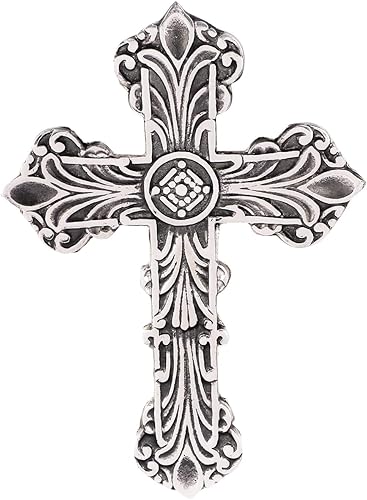Miniatura 1 de Castleore Cruz cristiana religiosa para colgar en la pared, ideal para el hogar, la oficina y como regalo, plata envejecida, tamaño L 9.4 pulgadas